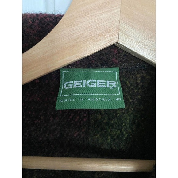 Geiger 100% wool Austria green / mauroon front zip jacket size 40 / US 10 - Picture 2 of 8